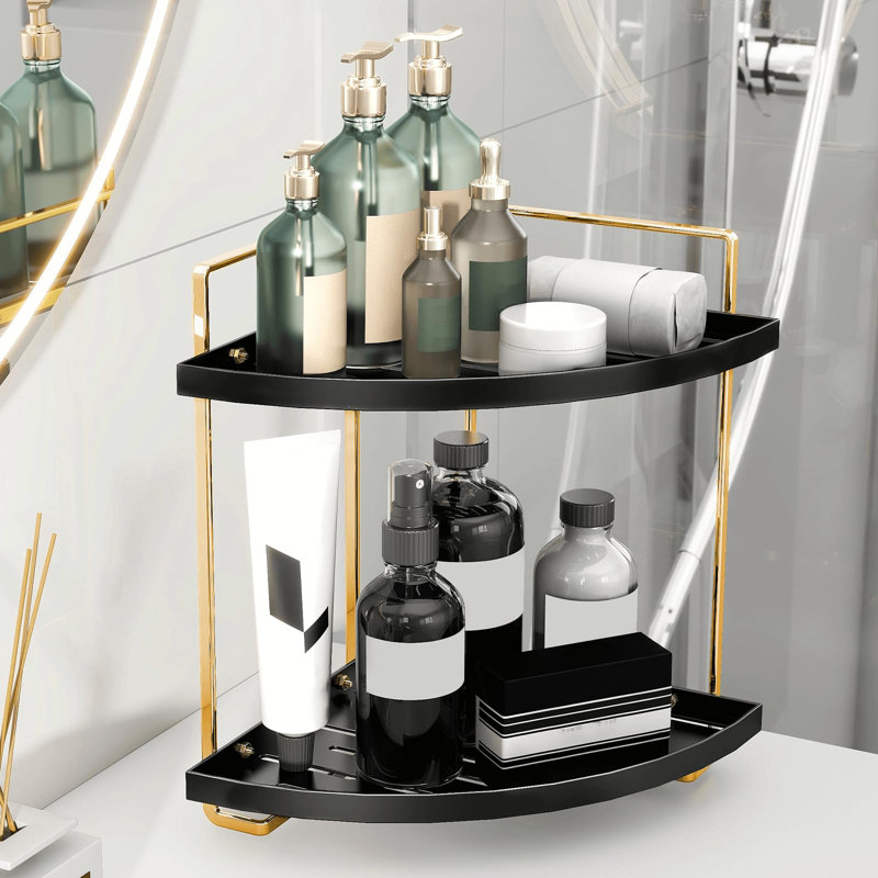 Mercer41 Corner Shelf Bathroom Organizer, Black Gold | Wayfair